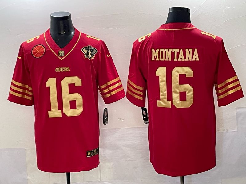 Men San Francisco 49ers #16 Montana Red 75th Nike Limited NFL 2025 Jersey style 010